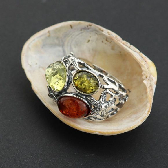 Sterling silver ring with natural Baltic amber, gemstone ring, genuine amber - Picture 5 of 16